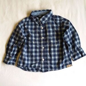 h&m l.o.g.g. blue plaid button down collared shirt 12-18 months baby boy